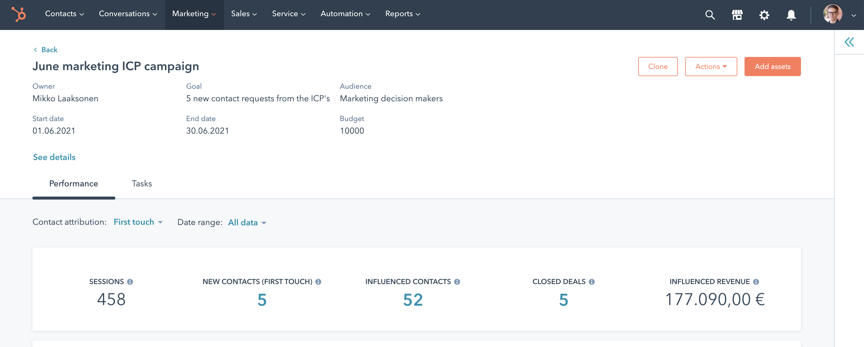 hubspot markkinointi Campaign details