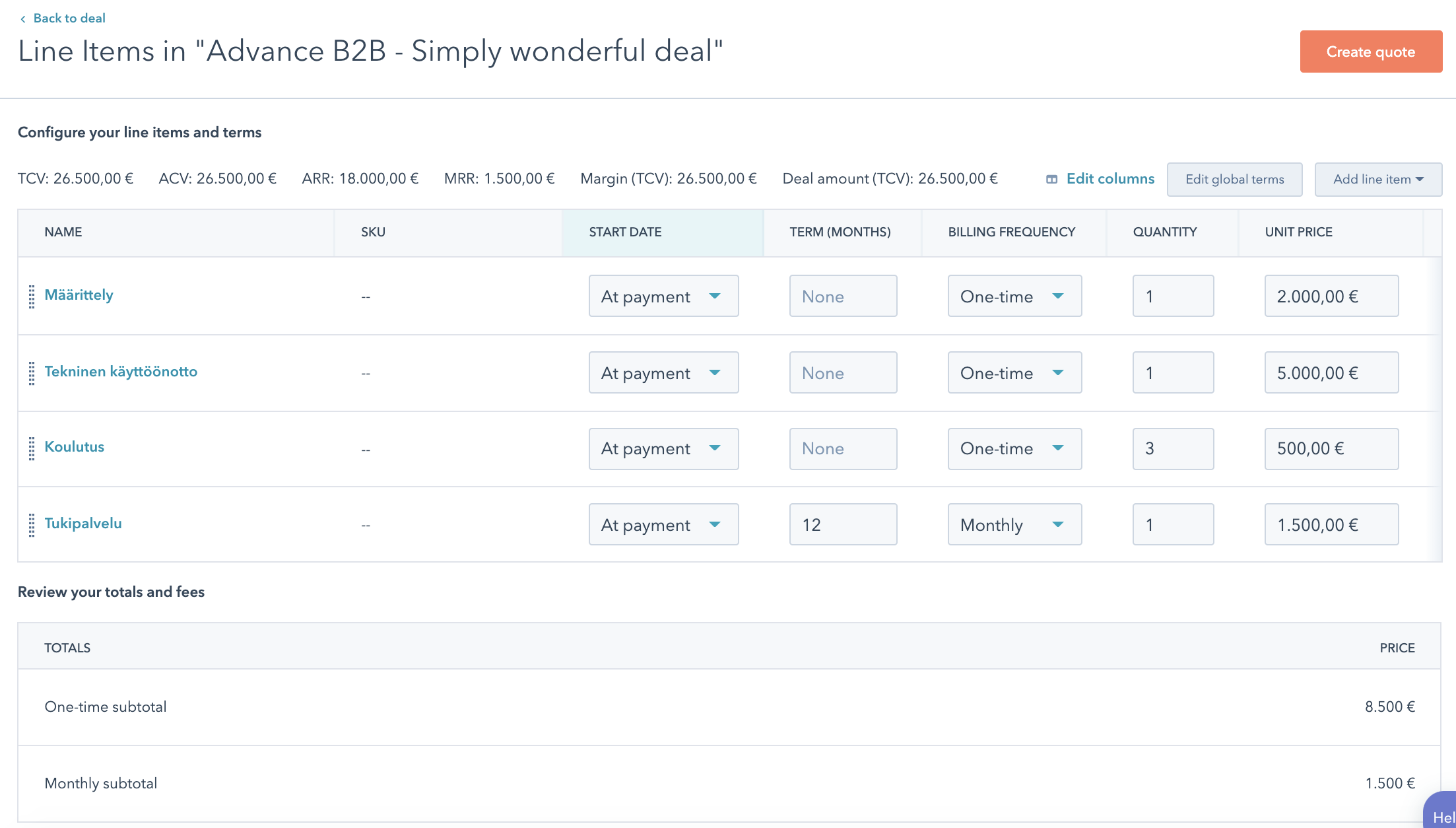 hubspot crm tuotteet