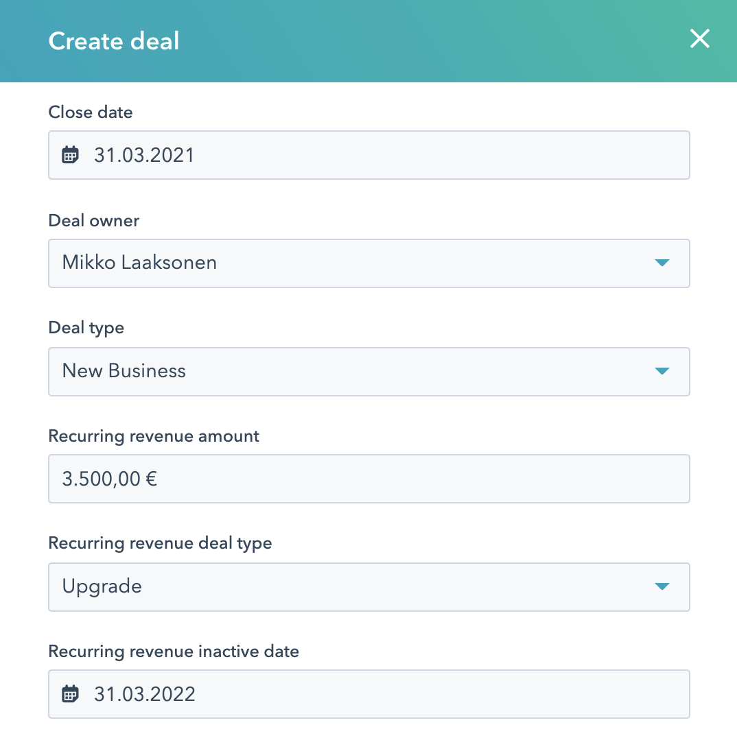 Näin luot diilin Hubspot CRM:ssä