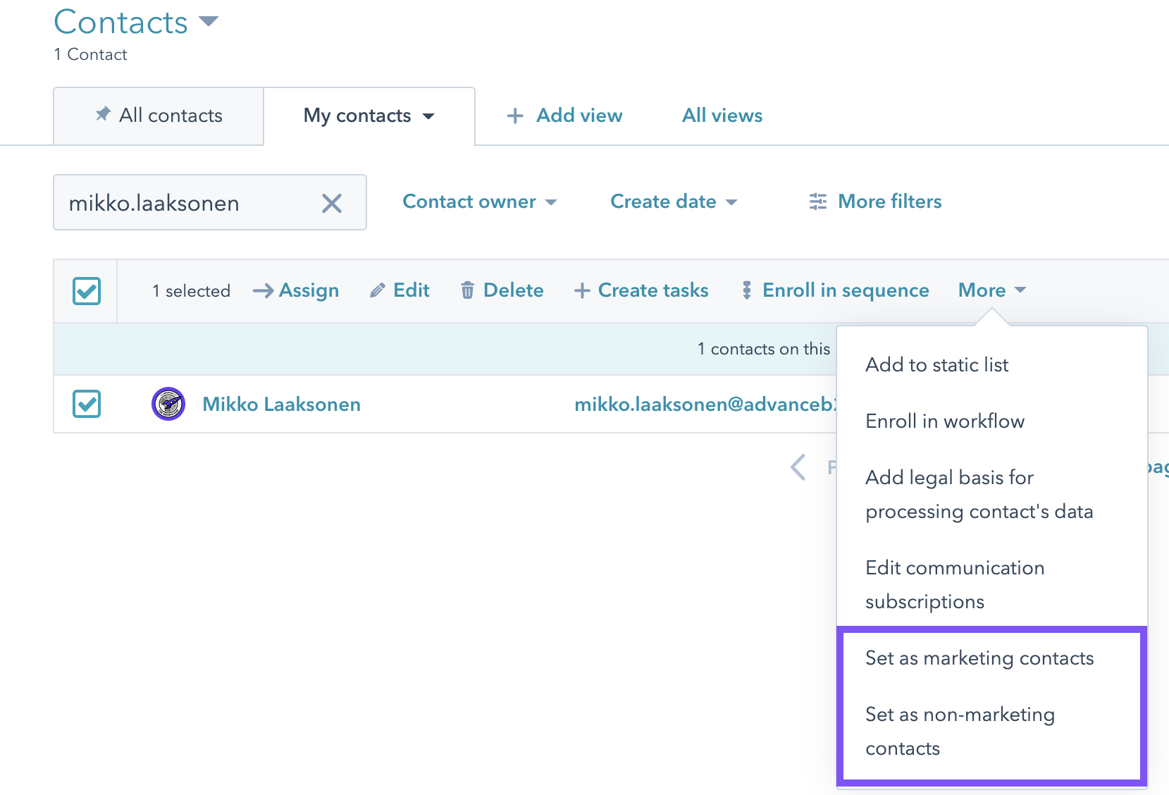 Kontaktit HubSpot-markkinoinnissa